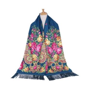 Imagem de Xale Floral Vintage Feminino De Luxo Com Borlas Para Outono/Inverno - 