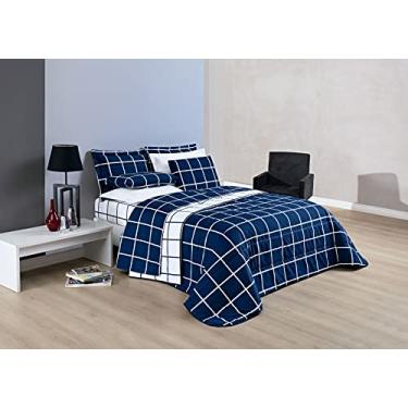 Imagem de Cobre Leito Austin Colcha Dupla Face Casal Padrão 03 Peças 200 Fios Estampado Marinho