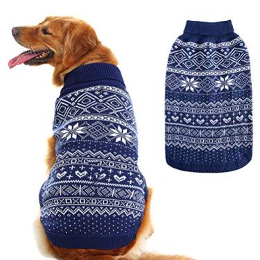 Imagem de Suéter para cães HOMIMP Argyle - Suéter quente roupas de inverno para filhotes casaco macio para cães azul marinho médio