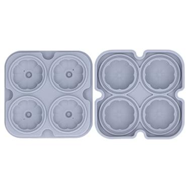 Imagem de Molde de bola de gelo de abóbora pequeno molde de bola de gelo de uísque em forma de abóbora 3D silicone de grau alimentício 4 células molde de gelo de uísque de fácil liberação para café e chá (cinza)