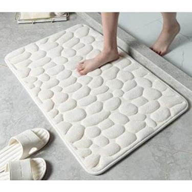 Imagem de SHENGANG Tapete de banho de paralelepípedos em relevo para banheiro, tapetes antiderrapantes na pia, banheira, piso lateral, tapete de chuveiro, branco, 50x80cm