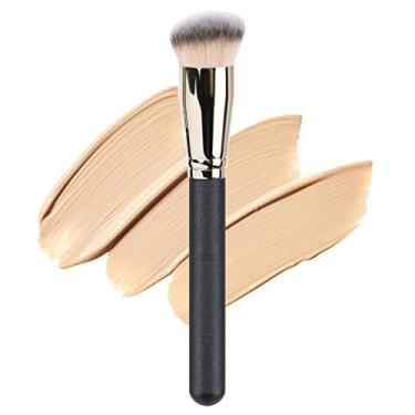 Imagem de DPOLLA Pincel de base em pó para base líquida angular Kabuki pincel de maquiagem premium para creme líquido impecável base bronzeador corretivo configuração pó mineral cosméticos mistura polimento