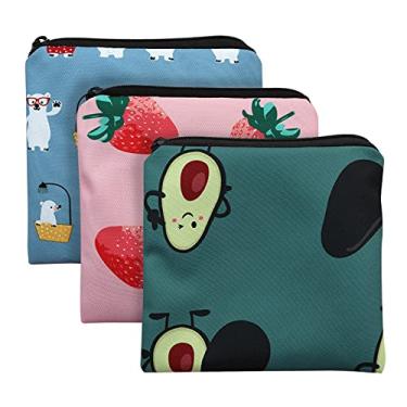 Imagem de Sanitary Napkin Storage Bag,3pack Sanitary Napkin Pads Storage Bag with Zipper 5x5 inches First Period Bag for Girls,Women,Ladies(Strawberry)