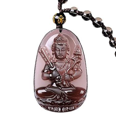 Imagem de HLbshi Colar 100% obsidiana de gelo natural Natal Buda Guan Yin bodhisattva amuleto da sorte corrente com pingente de contas, pedra preciosa, Obsidiana