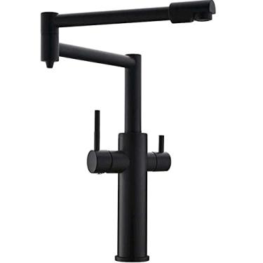 Imagem de Preto quente frio água pura 3 em 1 torneira da cozinha torneira pura água potável torneira misturadora dupla saída de água torneira dobrável, alto preto