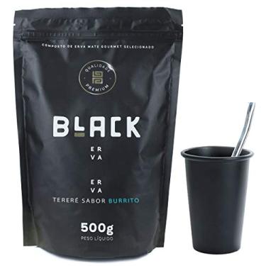 Imagem de KIT COPO DE TERERÉ PRETO + BOMBA DE TERERÉ INOX + BLACK ERVA MATE 500G (Burrito)