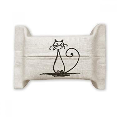 Imagem de Curly Tail Cat Smile Sit Line Suporte de capa de papel para lenços faciais Saco de linho de algodão