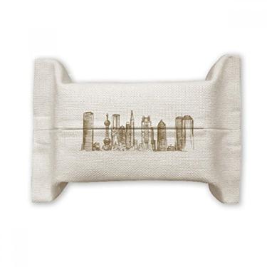 Imagem de Shanghai China Landmark Sketch Suporte de capa de papel para lenços faciais, saco de linho de algodão