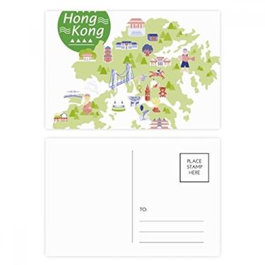 Imagem de Mapa de Hong Kong Atrações China Conjunto de cartão postal aniversário cartão de agradecimento