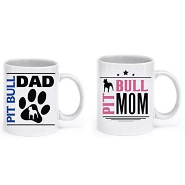 Imagem de Pit Bull Parents – Canecas para mãe e pai – Conjunto de xícaras de café de cerâmica – Ideia única de presente