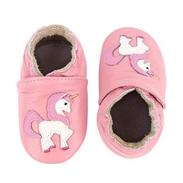 Imagem de Mocassins para bebês de couro macio para crianças na primeira caminhada, Pink Unicorn, 6-6.5 Toddler