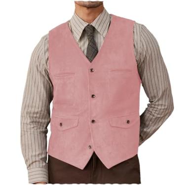 Imagem de Colete masculino de camurça de couro, colete caubói ocidental, casual, com trespassado, rosa, Small