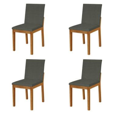 Imagem de Kit 4 Cadeiras De Jantar Luxo Pérola Estofadas Em Linho Chumbo Base Ma
