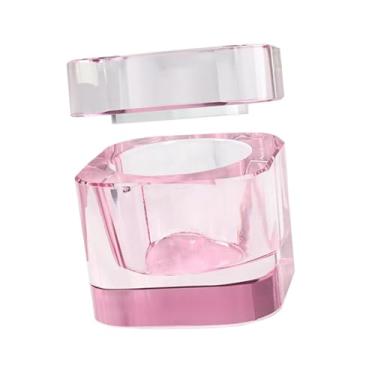 Imagem de Kokiya Prato líquido dapen da arte do prego com tampa, tigela de vidro, copo de vidro prático reutilizável do suporte de copo da bacia para o salão de beleza, rosa