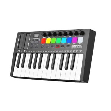 Imagem de Daconovo Controlador de teclado MIDI de 25 teclas Áudio eletrônico profissional Inteligente portátil Organizando Strike Pad Teclado Piano Leve USB 5V / 1A Tipo-C Display OLED Botões atribuíveis