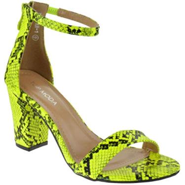 Imagem de Top Moda HAnnah-1 Ankle Strap High Heel Sandal, Yellow Snake Two Peice Pump (10, Neon Yellow Snake)