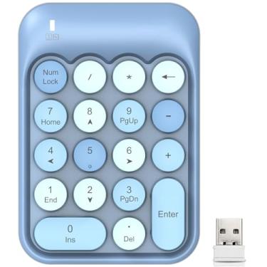 Imagem de FELICON Teclado numérico sem fio, 18 teclas com 2,4 G, mini teclado numérico silencioso portátil, receptor USB, extensões de teclado de contabilidade financeira para laptop, desktop, PC Pro (Blue Mix)