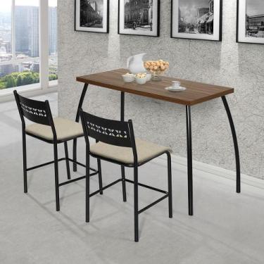 Imagem de Mesa Para Cozinha Pequena Com 2 Cadeiras Bege Fit Flora - Aço Nobre