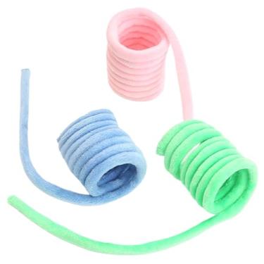 Imagem de 3 peças de brinquedo para mastigar gatinho brinquedo de erva de gato: fofo, elástico, colorido e leve conjunto de brinquedos de mola de pelúcia para diversão em casa dentro de casa