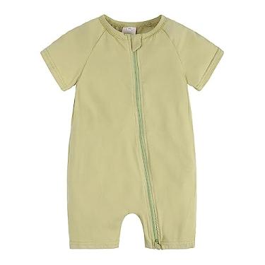 Imagem de Macaquinho infantil de verão sem mangas cor sólida confortável para uso doméstico roupas para bebês meninos 9 meses, Verde, 0-3 Months