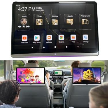 Imagem de TV de encosto de cabeça de 13,3 "para carro, 2G+32G, tela sensível ao toque 16:9 IPS, reprodução HD 1080P, Android 11, suporte W-i-F-i, com interface USB/TF/HDMI IN/HDMI OUT, DVD Player para carro