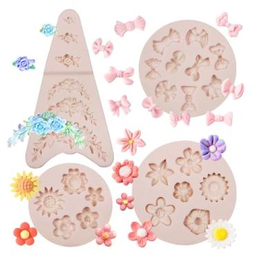 Imagem de Muyulin Molde para fondant de guirlanda de rosa, 4 pacotes de mini moldes de chocolate de silicone para decoração de bolos, enfeites de cupcake, decoração de cerca de festa de aniversário de