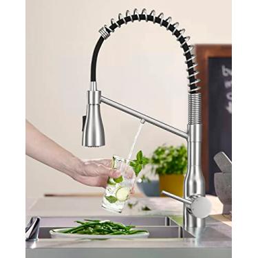 Imagem de Torneira de água potável 3 em 1 de latão maciço – Torneira de cozinha de 3 vias com bico de água potável torneiras de cozinha de níquel escovado com bico de filtro de água