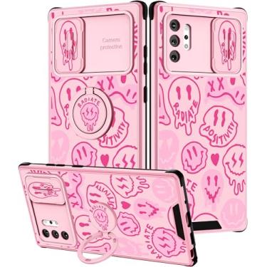 Imagem de Goocrux (2 em 1 para Samsung Galaxy Note 10 Plus capa de telefone com rosto sorridente para mulheres e meninas design de sorriso com capa de câmera deslizante + suporte de anel exclusivo para adolescentes rosa distorcido para Note 10 Plus 6,8 polegadas