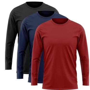 Imagem de Kit 3 Camisetas Manga Longa Proteção Solar Uv50 Ice Tecido Gelado 1 Preta 1 Marinho 1 Vermelha-Masculino