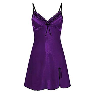 Imagem de PRIOKNIKO Conjuntos de lingerie para mulher roupa interior fina sexy pijama de mulher de duas peças, roxo, S, Roxo, P