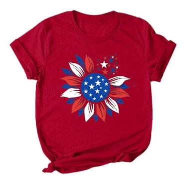Imagem de Camiseta feminina com bandeira dos Estados Unidos, camiseta regata patriótica feminina vermelha e azul, Vermelho, 3G