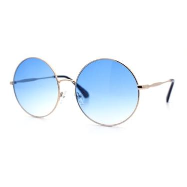 Imagem de Óculos de sol clássicos estilo Joplin Hippie com lentes redondas, Gold Blue, 5 13/16"(149mm) x 2 3/8"(61mm)