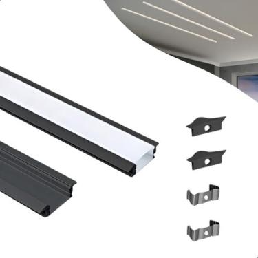 Imagem de Perfil De Led Embutir 24mm Slim 2m De Aluminio Para Gesso - Preto