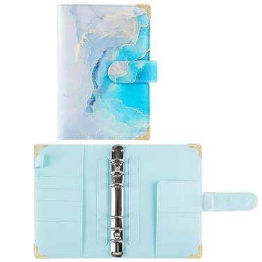 Imagem de Joucien A6 Caderno de impressão de imagem colorida de folha solta de couro PU clipe de folha solta Ledger-Aqua Blue (concha única)