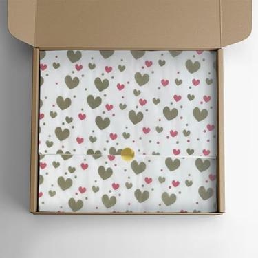 Imagem de Papel De Seda Premium Estampa Coração Metalizado 35x50cm 100 Folhas Cor:Dourado com Vermelho