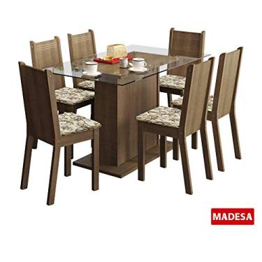 Imagem de Conjunto Sala de Jantar Madesa Gales Mesa Tampo de Vidro com 6 Cadeiras Rustic/Lírio Bege