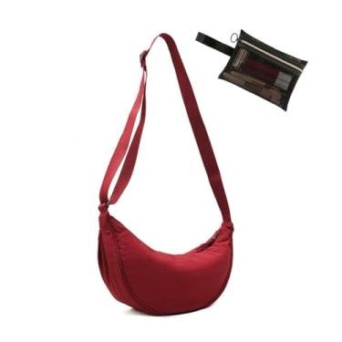 Imagem de Bolsa tiracolo Hobo Crescent Bag com armazenamento de malha, bolsa de ombro feminina masculina bolsa de bolinho alça ajustável, Vinho tinto, Medium
