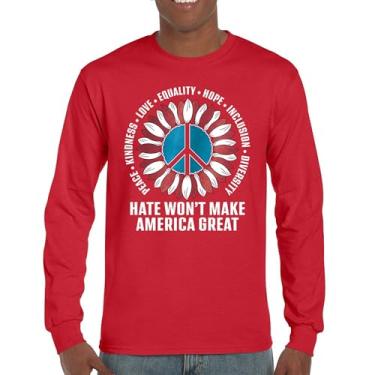 Imagem de Hate Won't Make America Great Camiseta de manga comprida Peace Kindness Love Equality Hope Inclusion Diversity Peace Sign, Vermelho, M