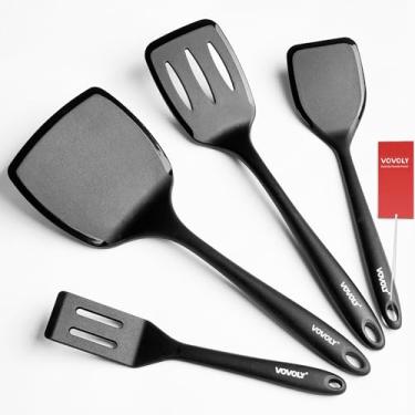 Imagem de Conjunto de espátula de silicone, espátula de silicone resistente ao calor de 315 °C para cozinhar, utensílios de cozinha antiaderentes e não arranhões para ovos e panquecas, pacote com 4, preto