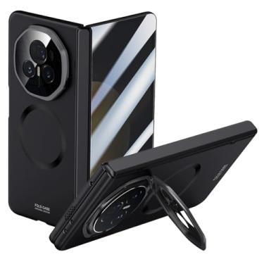 Imagem de POYUFRG Capa magnética para Honor Magic V3, capa de lente flip com suporte dobradiça completa tela anti-espião PC proteção contra quedas, preta, V3