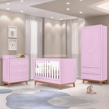 Imagem de Quarto Infantil Triplo 100% em MDF com Berço 2 em 1 Tuboarte Kevin Nat