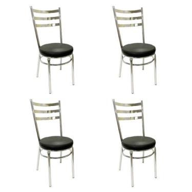 Imagem de Cadeira de Cozinha Redonda com Reforço Cromada Assento Grosso Preto Ki