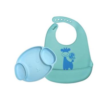 Imagem de Kit Infantil de silicone com Tigela em Formato de Urso e Babador Bebê 