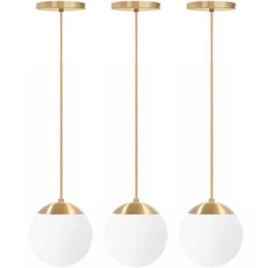 Imagem de 3 x Luminárias Lustre Pendente 2m Jabuticaba Globo Vidro 15cm Metal Te