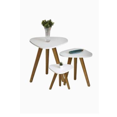 Imagem de Kit Trio Jogo de Mesinhas Lateral Sala Pé Palito Retro Tampo Orgânico 