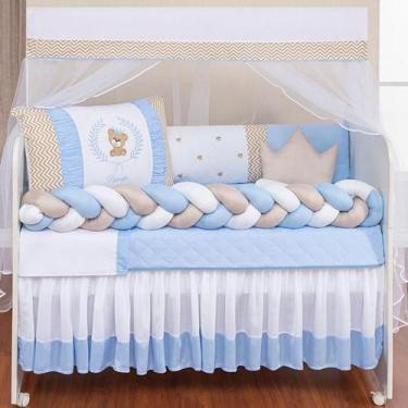 Imagem de Kit Berço E Trança 12 Peças Menino Ted Azul Claro Com Saia - Beatriz E