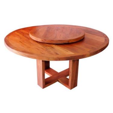 Imagem de Mesa de Jantar Redonda 1,60m com Giratório Madeira de Demolição Peroba