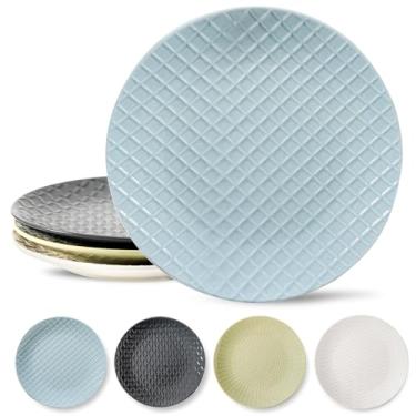 Imagem de Hasense Pratos de jantar, conjunto de 4 pratos de cerâmica de 25 cm para cozinha, pratos de porcelana em relevo para restaurante, forno de micro-ondas e lava-louças, colorido
