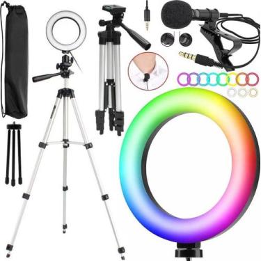 Imagem de Tripé Universal Para Celular Luz Iluminador Led Rgb Ring Light Colorid