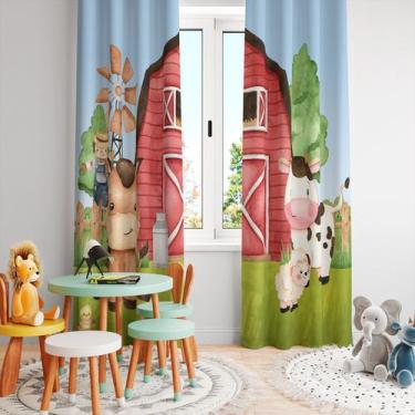Imagem de Cortina Tecido Oxford Quarto Infantil Fazendinha Celeiro Vermelho - 28